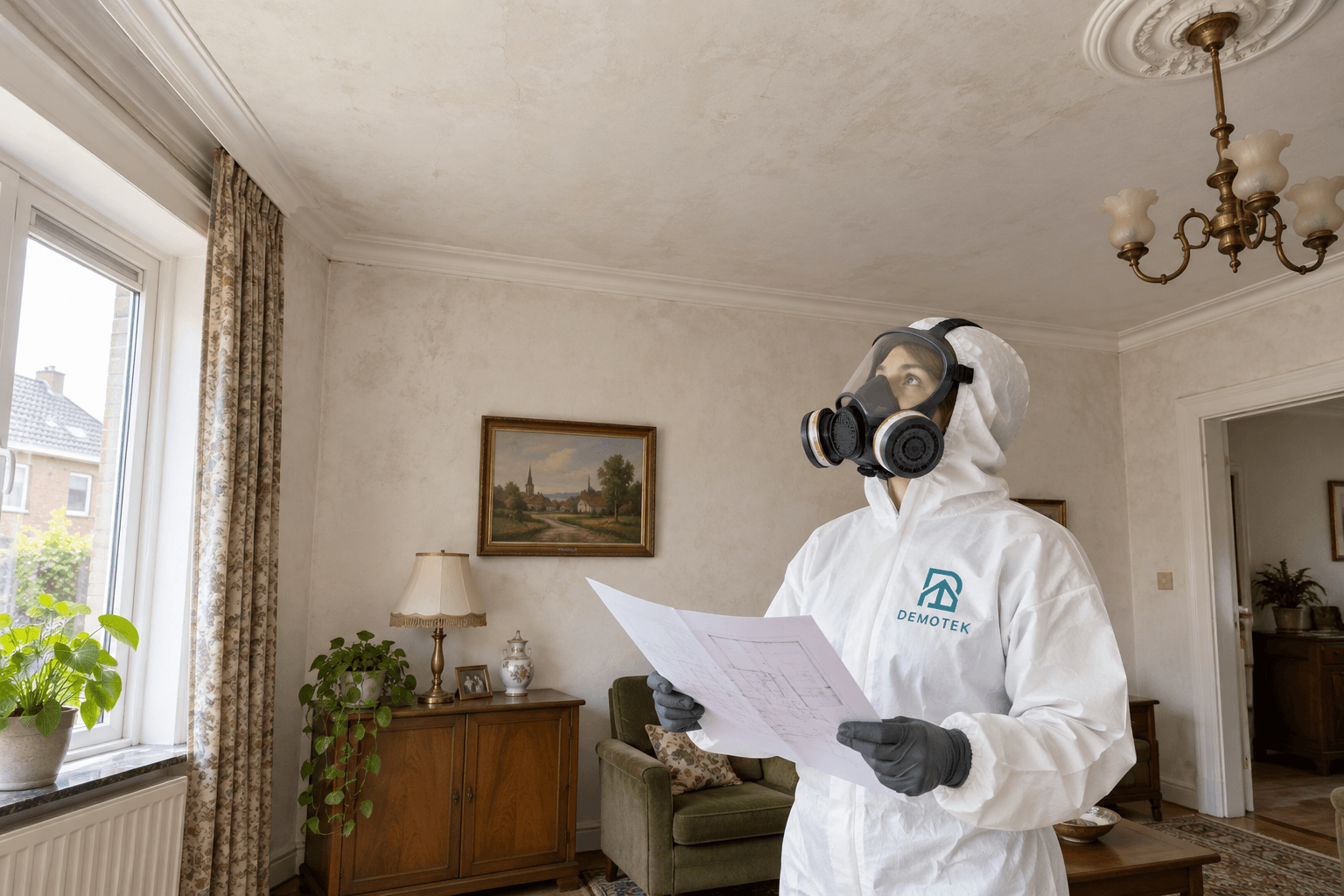 Illustration: asbestos in wall & ceiling plaster preparation.