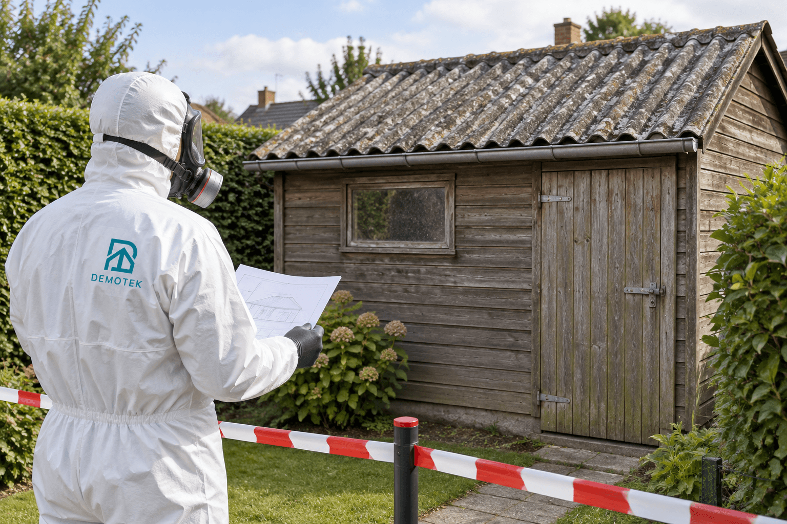 Illustration: suspect roof sheets on a garden shed preparation.