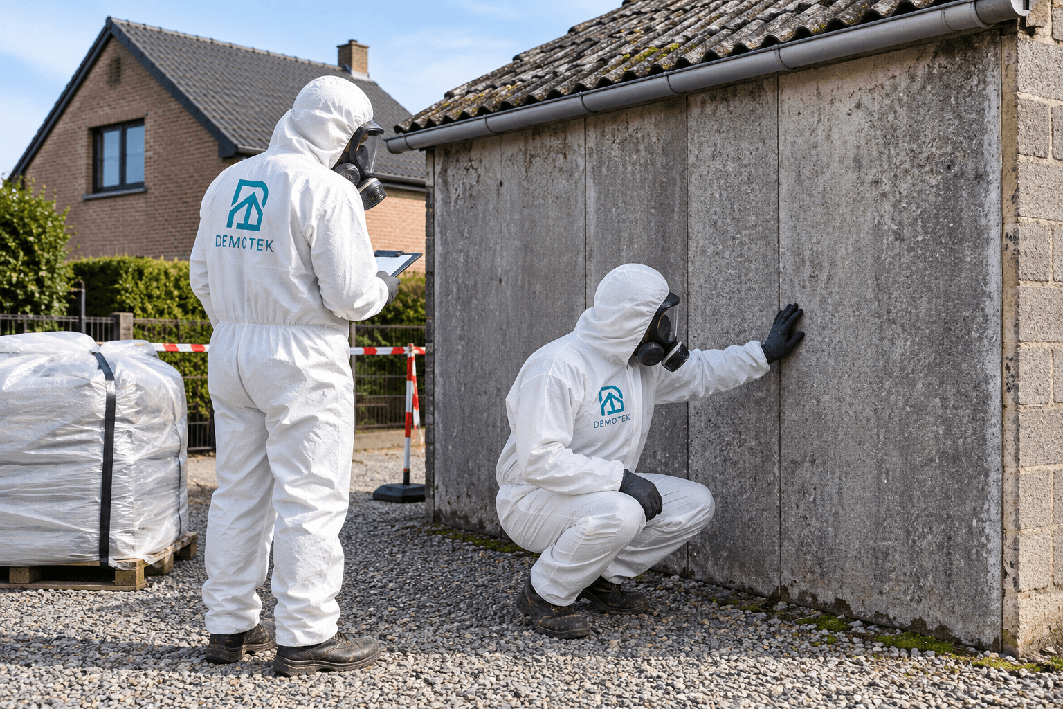 Zone délimitée près de panneaux de façade avec protections Demotek, illustration